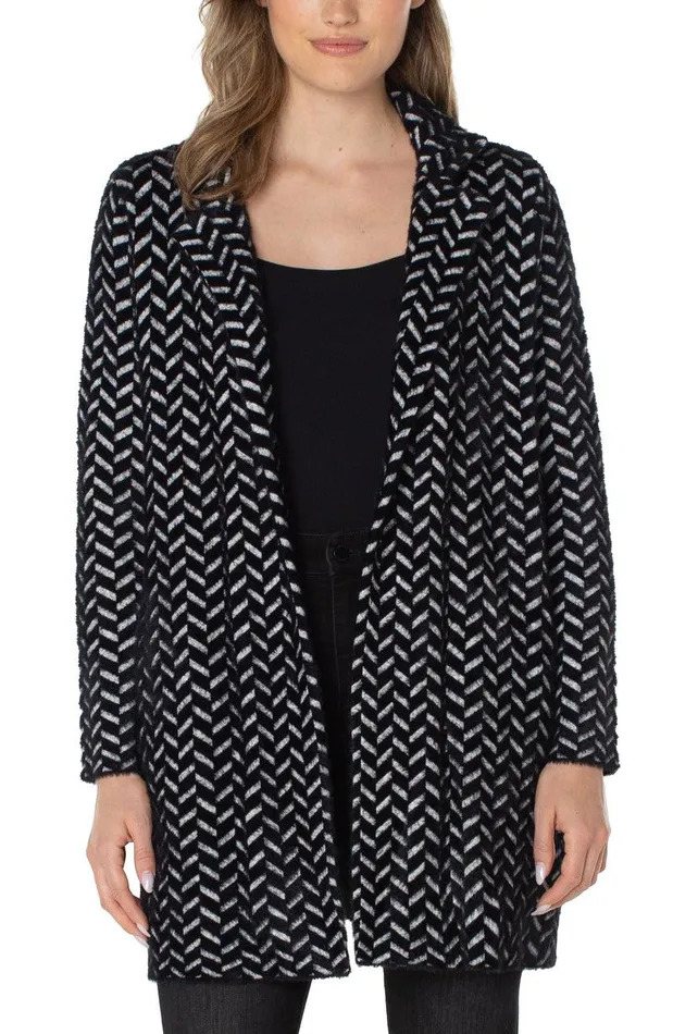 Liverpool Los Angeles OPEN FRONT COATIGAN SWEATER Black Herringbone Women COATIGANS