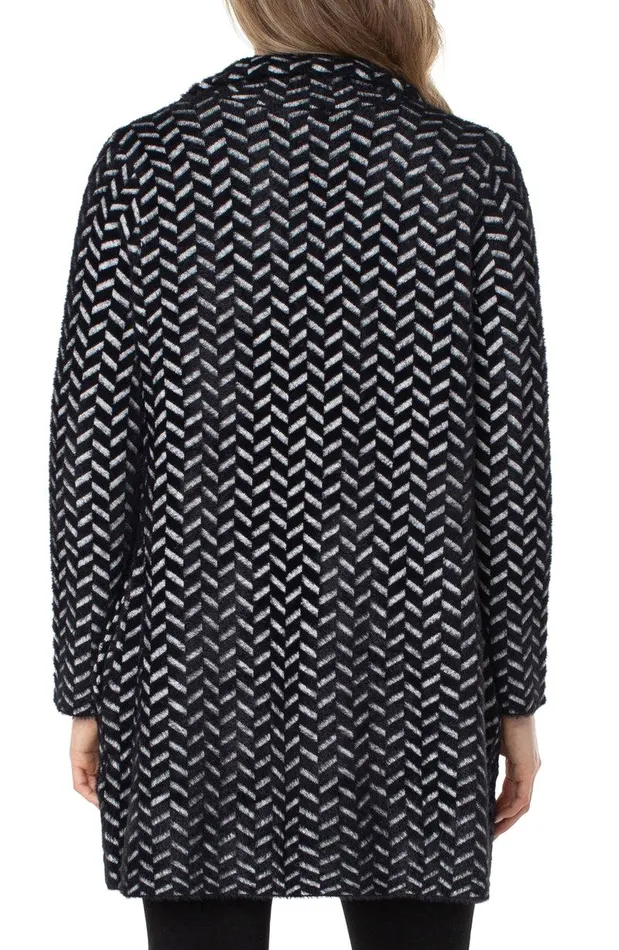 Liverpool Los Angeles OPEN FRONT COATIGAN SWEATER Black Herringbone Women COATIGANS