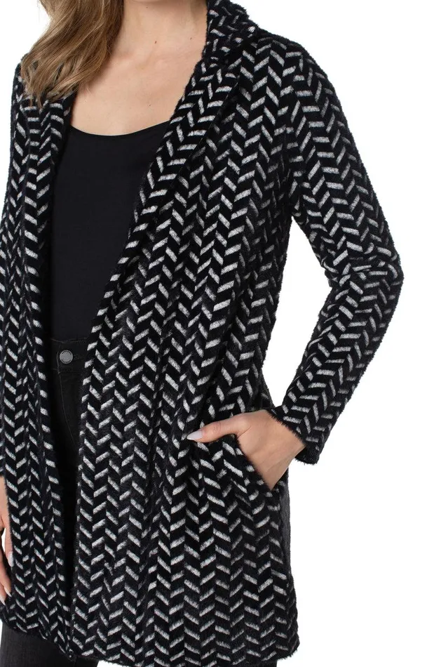 Liverpool Los Angeles OPEN FRONT COATIGAN SWEATER Black Herringbone Women COATIGANS