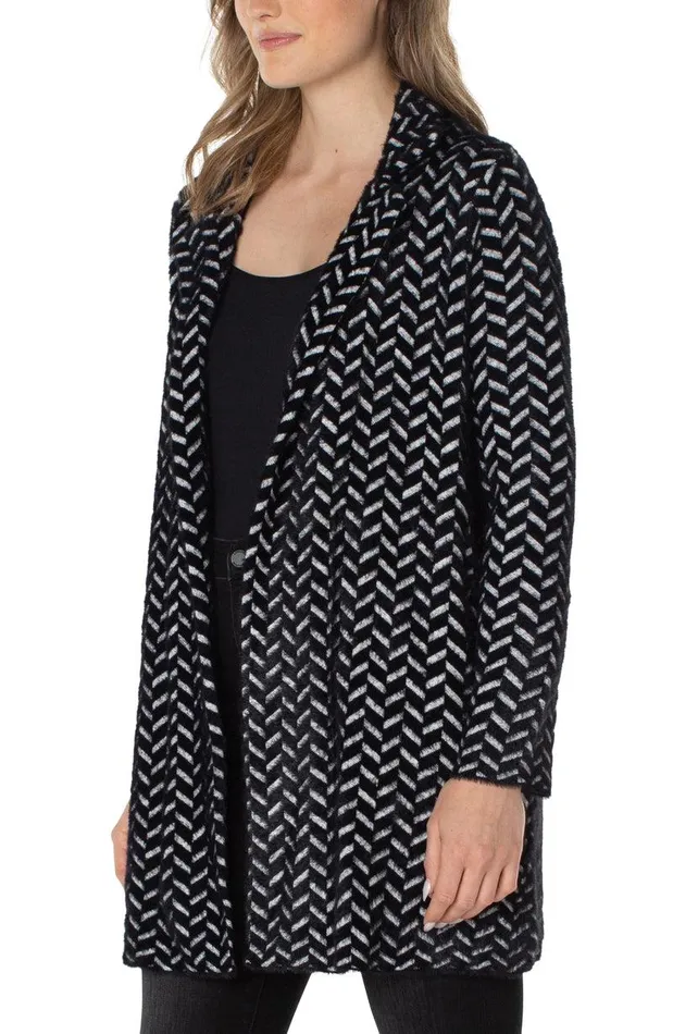 Liverpool Los Angeles OPEN FRONT COATIGAN SWEATER Black Herringbone Women COATIGANS
