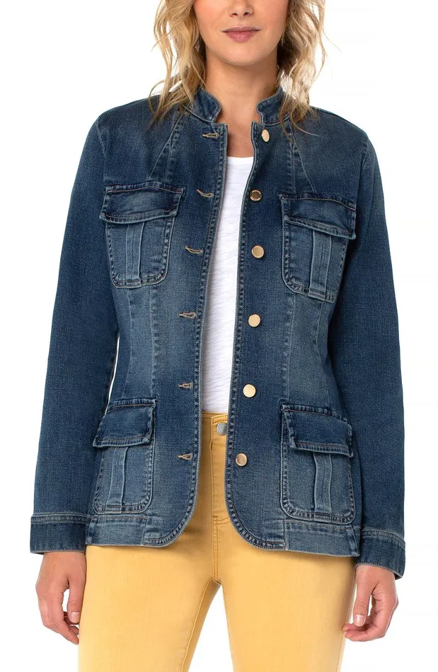 Liverpool Los Angeles SEAMED JACKET WITH PATCH POCKETS ECO Millpond Women JEAN JACKETS
