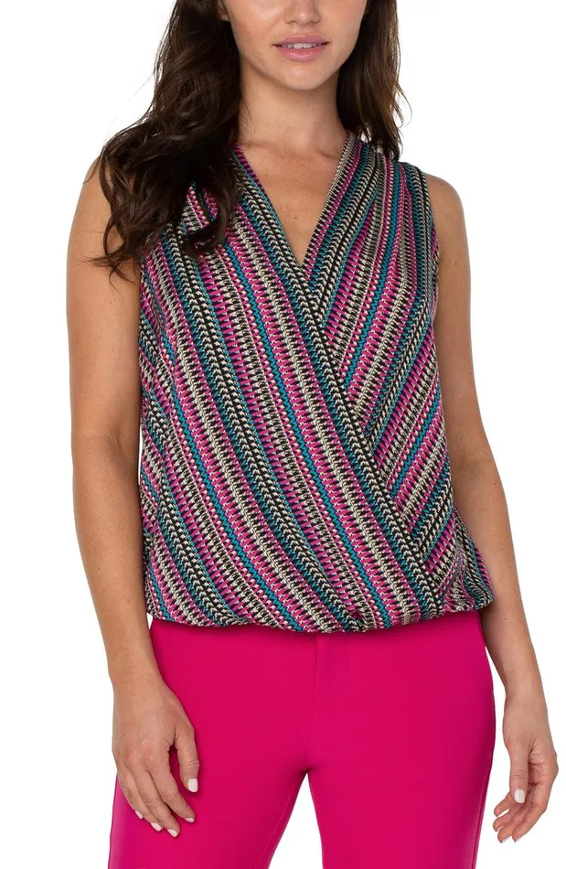 Liverpool Los Angeles SLEEVELESS VNECK DRAPE FRONT WOVEN TOP Textured Multi Stripe Women WOVEN TOPS Liverpool Los Angeles SLEEVELESS VNECK DRAPE FRONT WOVEN TOP Textured Multi Stripe Women WOVEN TOPS