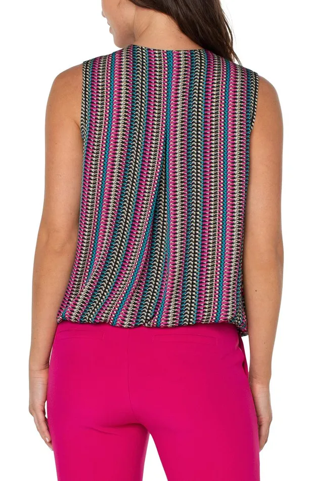 Liverpool Los Angeles SLEEVELESS VNECK DRAPE FRONT WOVEN TOP Textured Multi Stripe Women WOVEN TOPS
