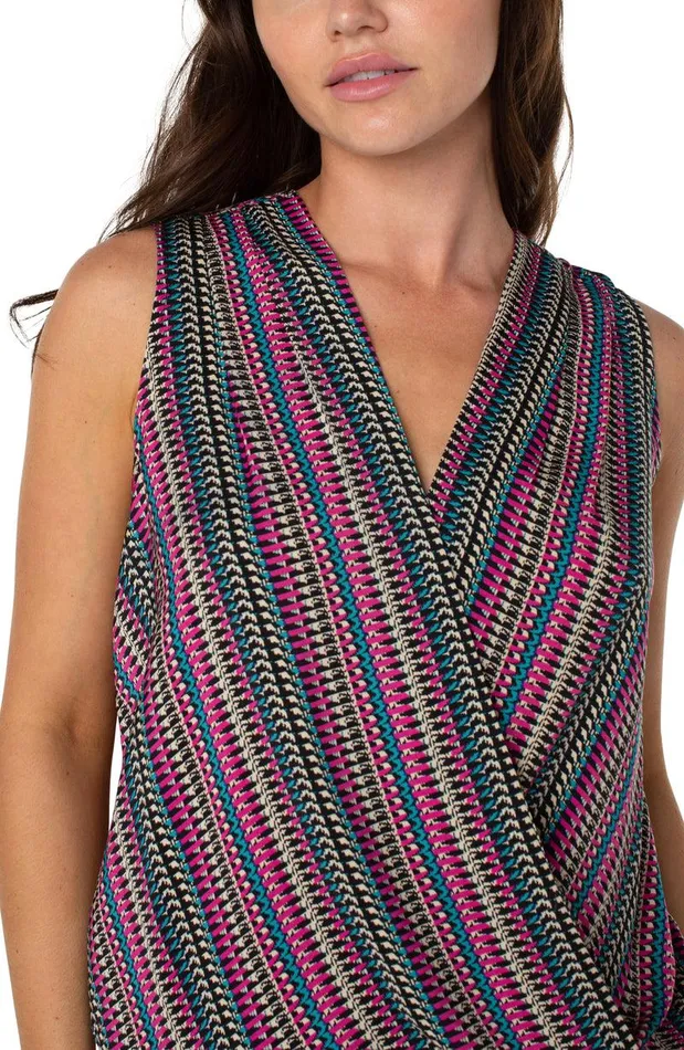Liverpool Los Angeles SLEEVELESS VNECK DRAPE FRONT WOVEN TOP Textured Multi Stripe Women WOVEN TOPS