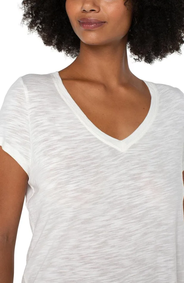 Liverpool Los Angeles VNECK SLUB KNIT TEE Vintage White Women TSHIRTS