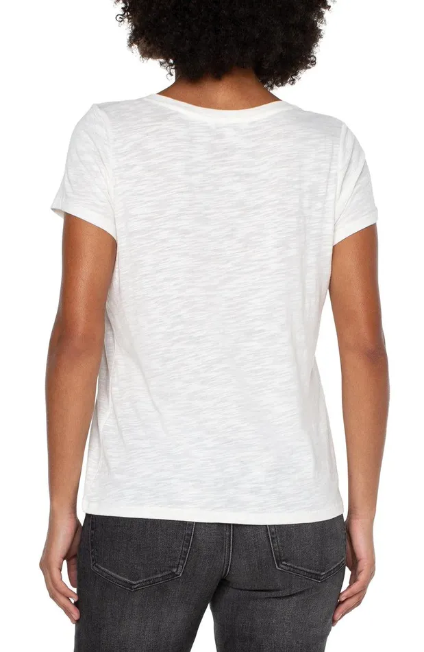 Liverpool Los Angeles VNECK SLUB KNIT TEE Vintage White Women TSHIRTS