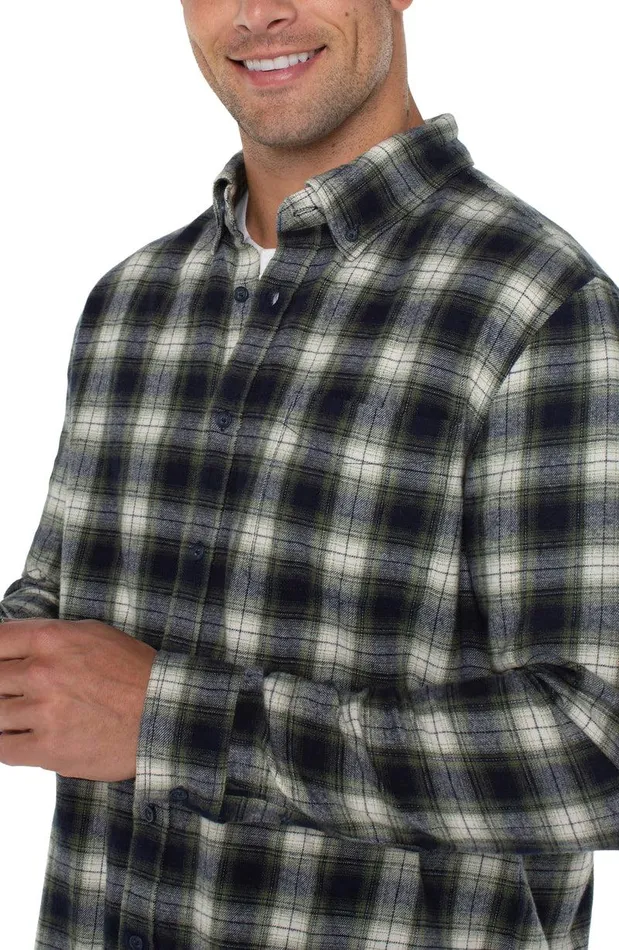 Liverpool Los Angeles WOVEN BUTTON UP SHIRT Navy Green Multi Men BUTTON DOWNS