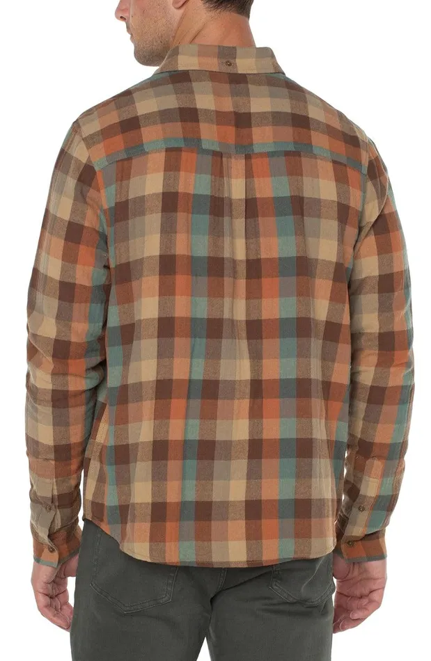 Liverpool Los Angeles WOVEN BUTTON UP SHIRT Teal Rust Multi Men BUTTON DOWNS