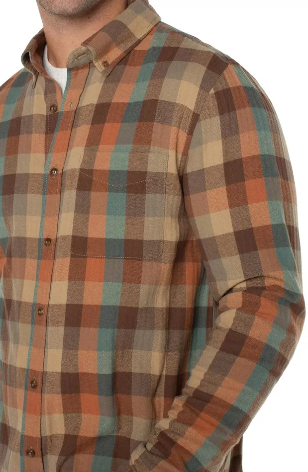 Liverpool Los Angeles WOVEN BUTTON UP SHIRT Teal Rust Multi Men BUTTON DOWNS
