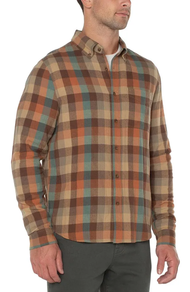 Liverpool Los Angeles WOVEN BUTTON UP SHIRT Teal Rust Multi Men BUTTON DOWNS