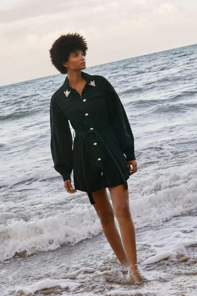 Lola Denim Mini Dress Black Women Aje Denim