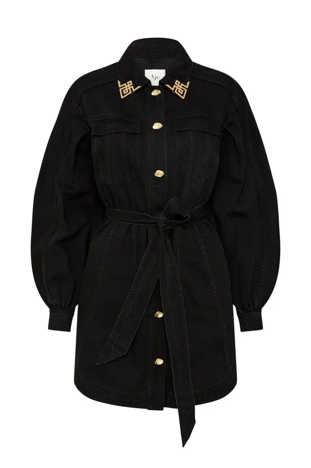 Lola Denim Mini Dress Black Women Aje Denim