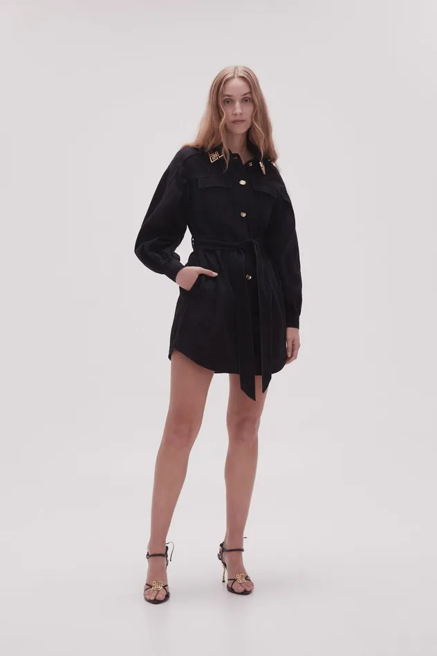 Lola Denim Mini Dress Black Women Aje Denim