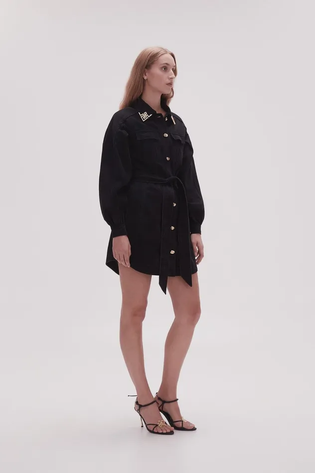 Lola Denim Mini Dress Black Women Aje Denim
