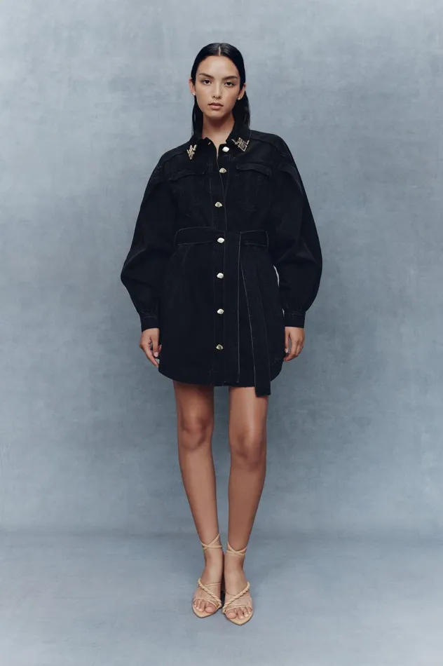 Lola Denim Mini Dress Black Women Aje Denim