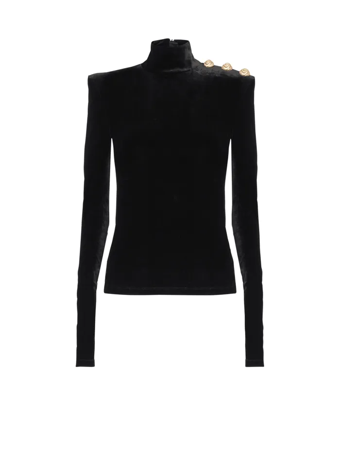 Longsleeved Velvet Top Black Women Balmain Tops And Shirts