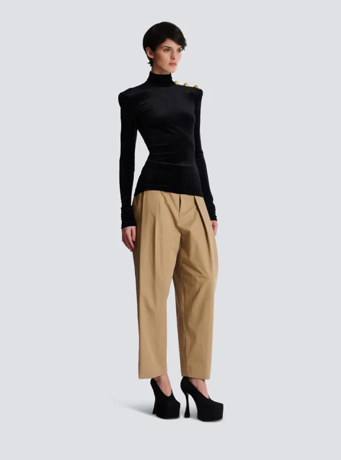 Longsleeved Velvet Top Black Women Balmain Tops And Shirts