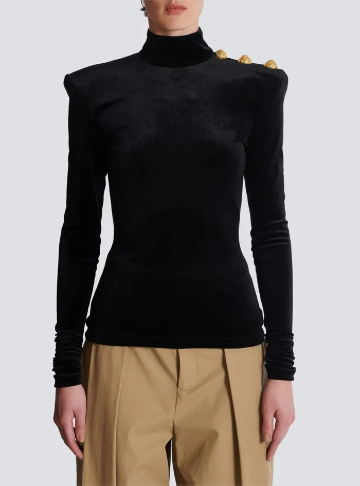 Longsleeved Velvet Top Black Women Balmain Tops And Shirts
