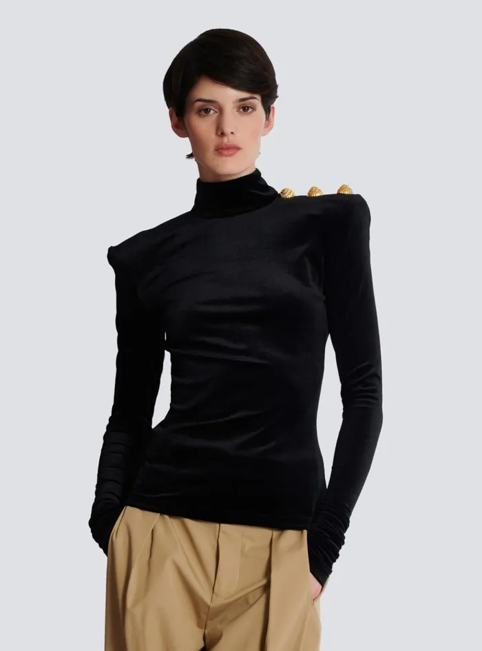 Longsleeved Velvet Top Black Women Balmain Tops And Shirts