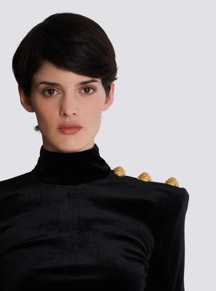 Longsleeved Velvet Top Black Women Balmain Tops And Shirts