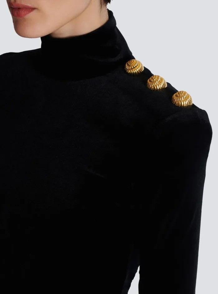 Longsleeved Velvet Top Black Women Balmain Tops And Shirts