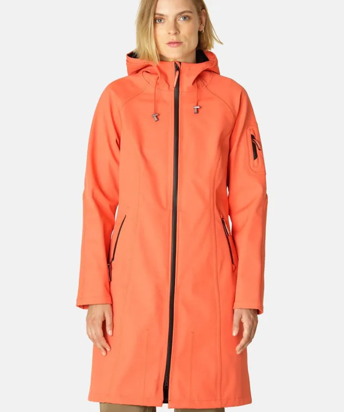 Long Soft Shell Raincoat 8211 Hot Orange Rainwear Ilse Jacobsen Raincoats