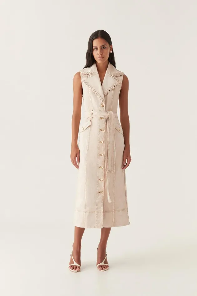 Lorah Denim Midi Dress Sand Women Aje Denim
