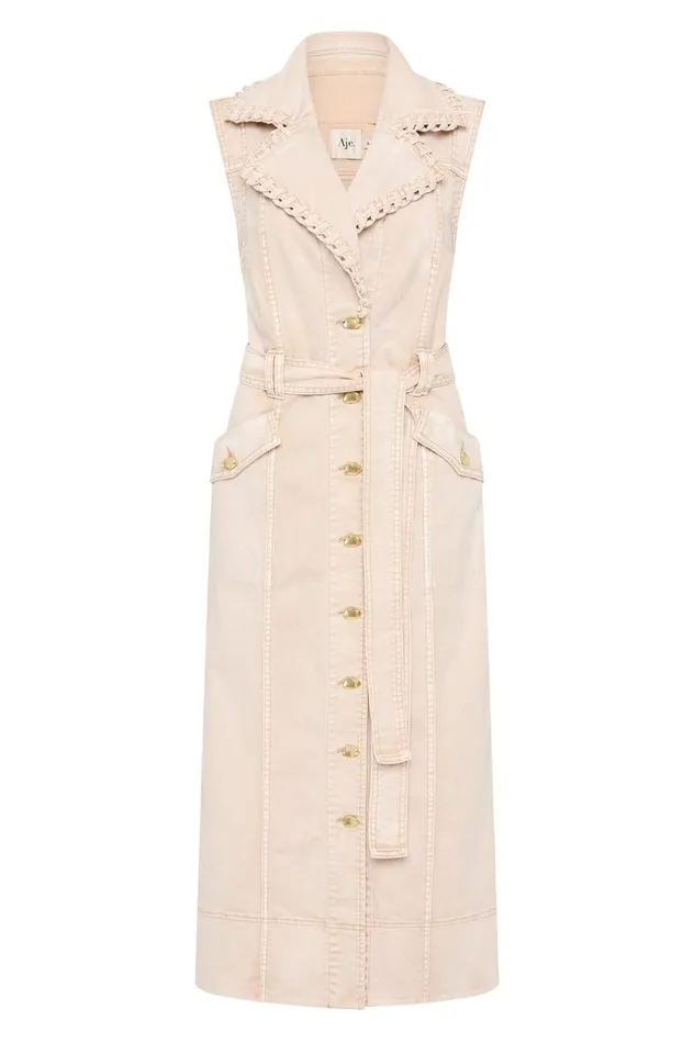 Lorah Denim Midi Dress Sand Women Aje Denim