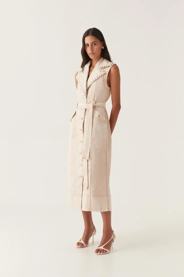Lorah Denim Midi Dress Sand Women Aje Denim