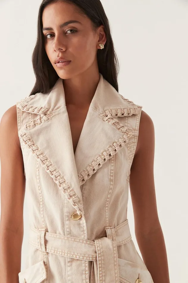Lorah Denim Midi Dress Sand Women Aje Denim