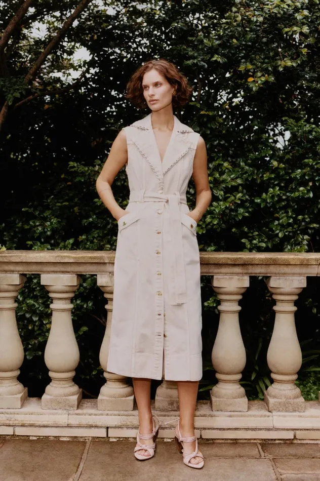 Lorah Denim Midi Dress Sand Women Aje Denim