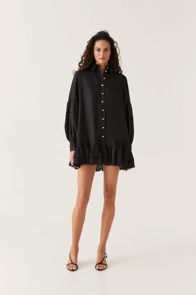 Lotus Shirt Mini Dress Black Women Aje Mini Dresses