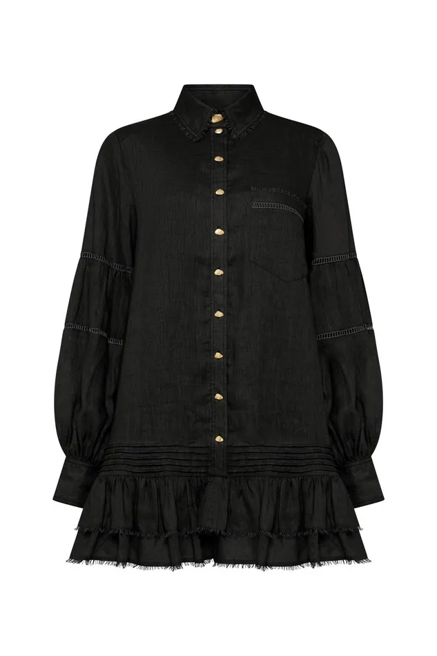 Lotus Shirt Mini Dress Black Women Aje Mini Dresses