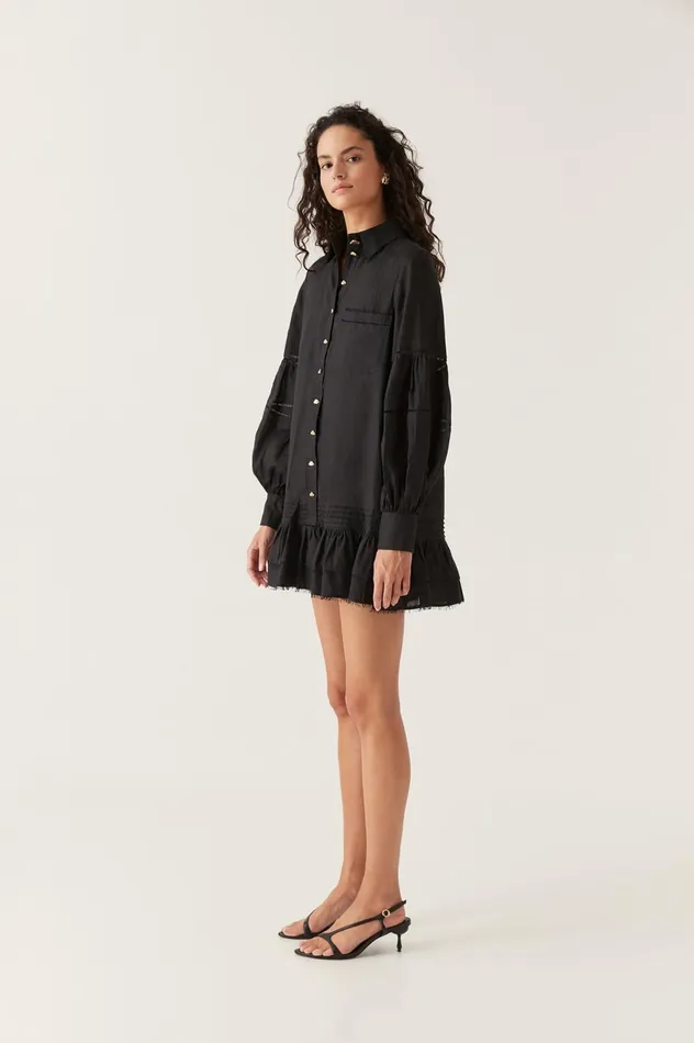 Lotus Shirt Mini Dress Black Women Aje Mini Dresses