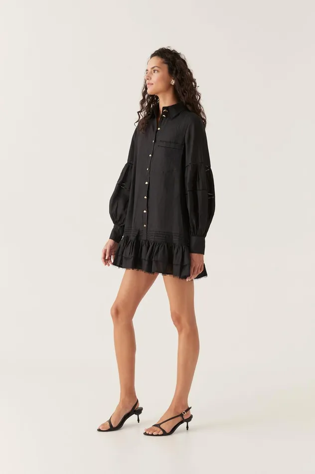 Lotus Shirt Mini Dress Black Women Aje Mini Dresses
