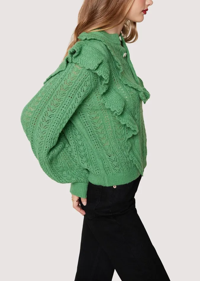 Maddy Ruffle Polo Top Sagegreen Women Lost Wander Sweaters