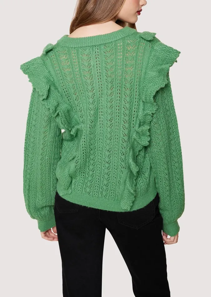 Maddy Ruffle Polo Top Sagegreen Women Lost Wander Sweaters