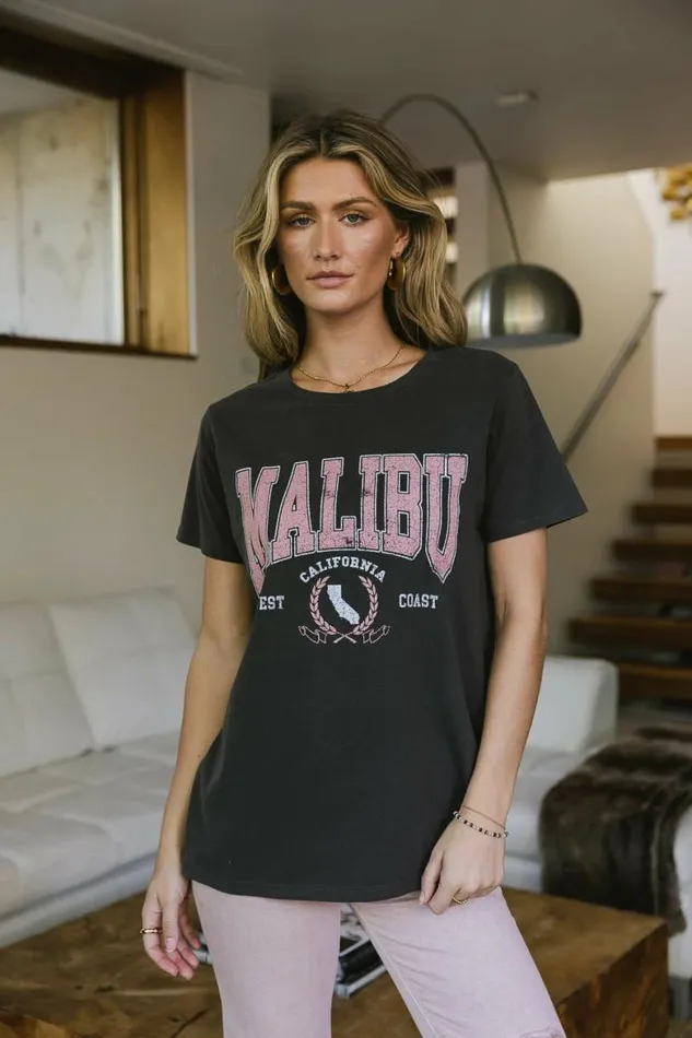 Malibu California Graphic Tee 8211 FINAL SALE Charcoal Women Bohme Tees and Tanks