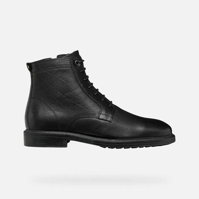 Man Geox Ankle Boots TIBERIO MAN Black Ankle Boots With Laces Black