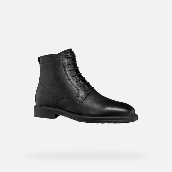 Man Geox Ankle Boots TIBERIO MAN Black Ankle Boots With Laces Black