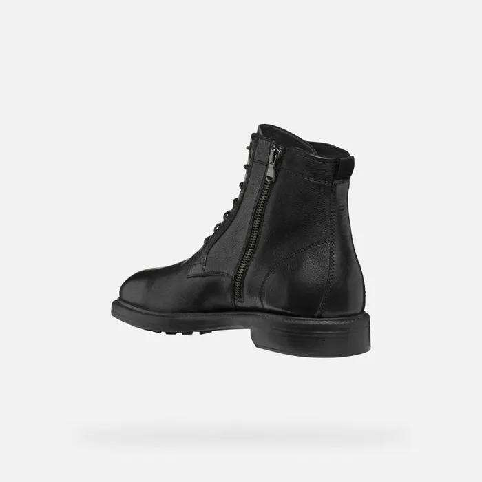 Man Geox Ankle Boots TIBERIO MAN Black Ankle Boots With Laces Black