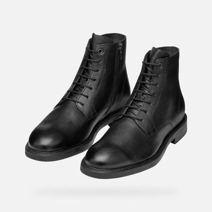Man Geox Ankle Boots TIBERIO MAN Black Ankle Boots With Laces Black