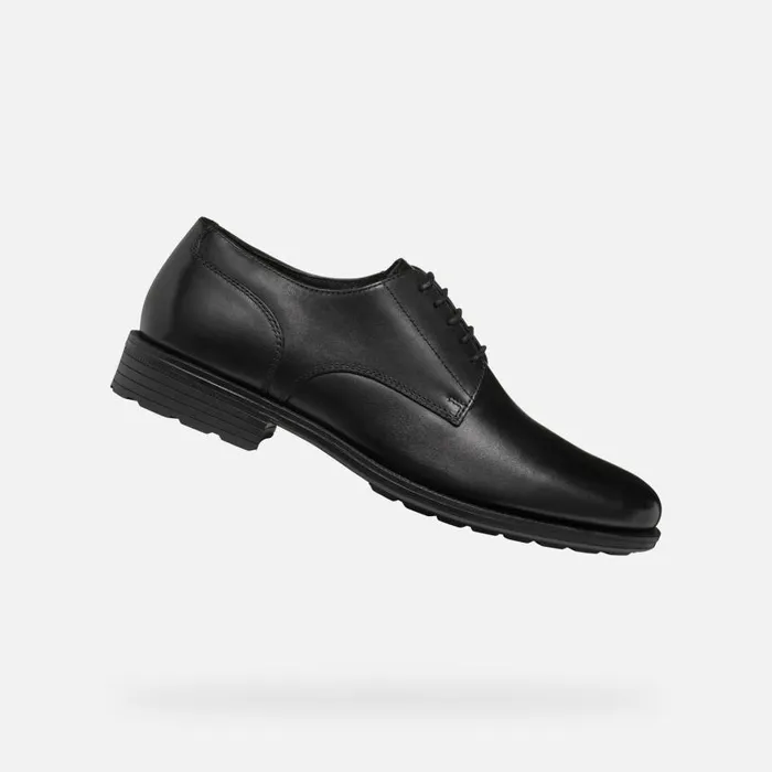 Man Geox Formal Shoes WALK PLEASURE F MAN Black Leather Shoes Black