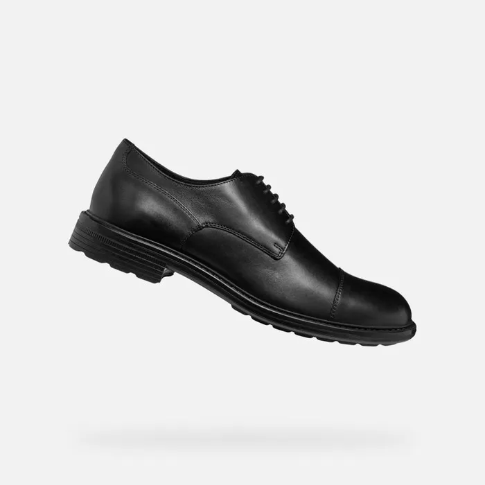 Man Geox Formal Shoes WALK PLEASURE MAN Black Leather Shoes Black