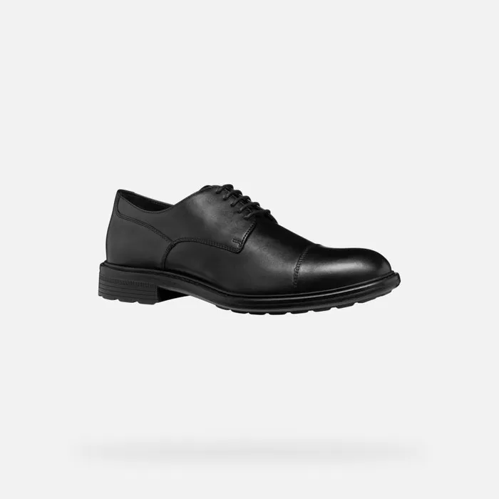 Man Geox Formal Shoes WALK PLEASURE MAN Black Leather Shoes Black