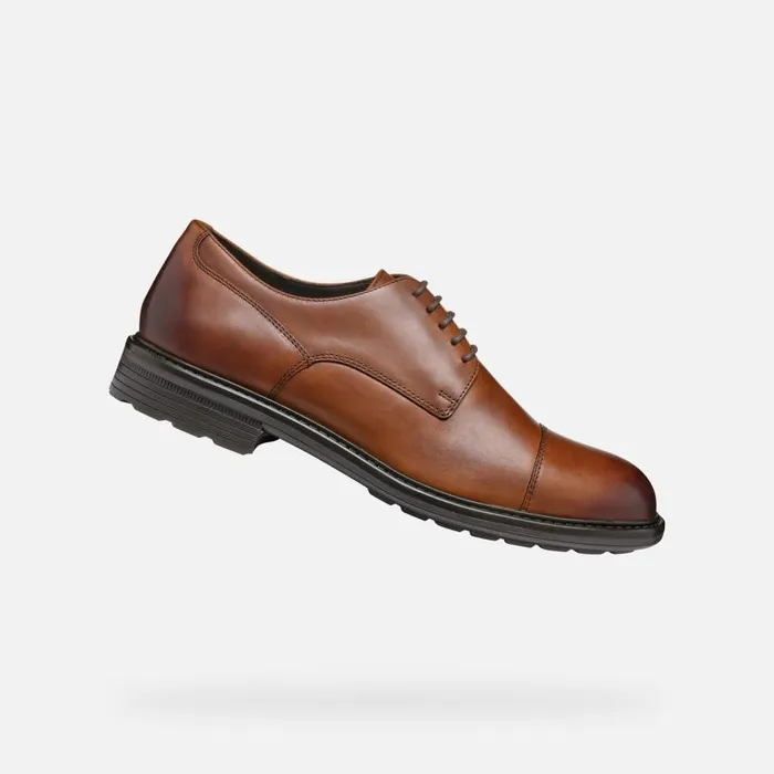 Man Geox Formal Shoes WALK PLEASURE MAN Cognac Leather Shoes Cognac