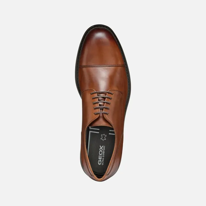 Man Geox Formal Shoes WALK PLEASURE MAN Cognac Leather Shoes Cognac