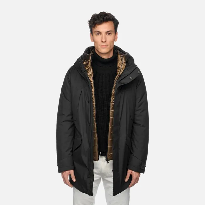 Man Geox Jackets TERRESTRE ABX MAN Black Long Parka Black