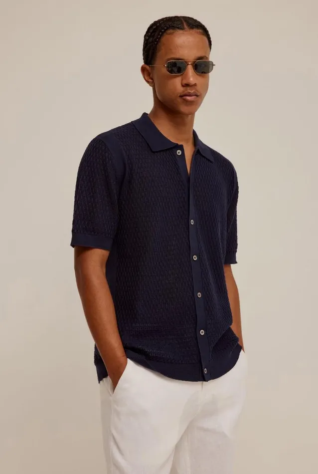 Man Venroy Knitwear Crochet Border Shirt