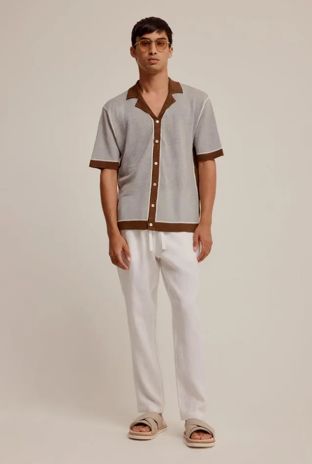 Man Venroy Knitwear Knitted Contrast Short Sleeve Shirt